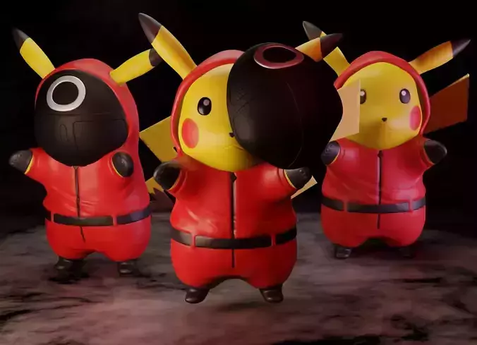 Pokemon Squid game pikachu 3 poses