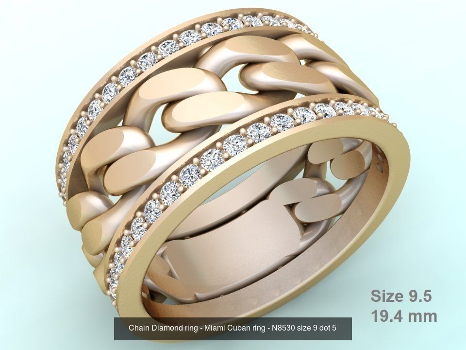 Chain Diamond ring - Miami Cuban ring - N8530 - 4 Size 3D Model Collection_3