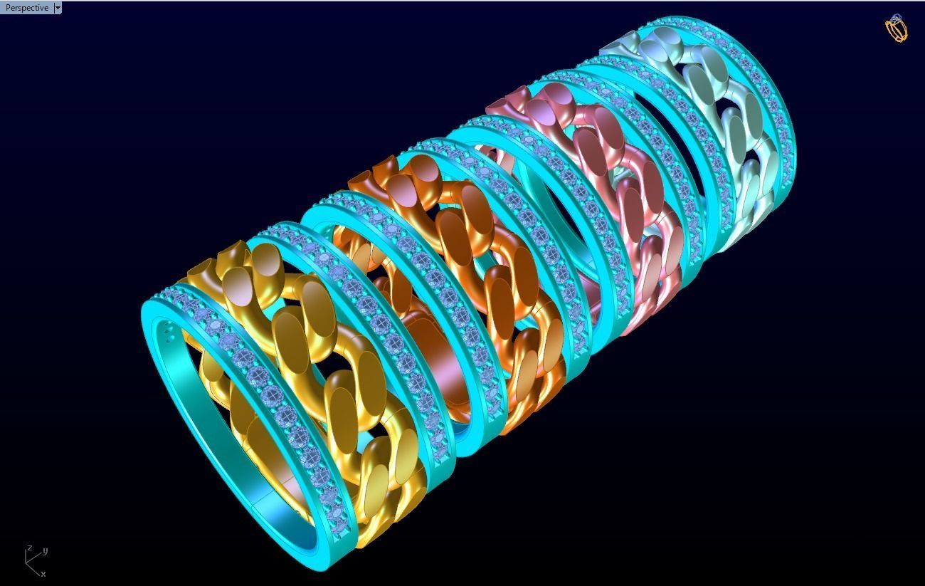 Chain Diamond ring - Miami Cuban ring - N8530 - 4 Size 3D Model Collection_15