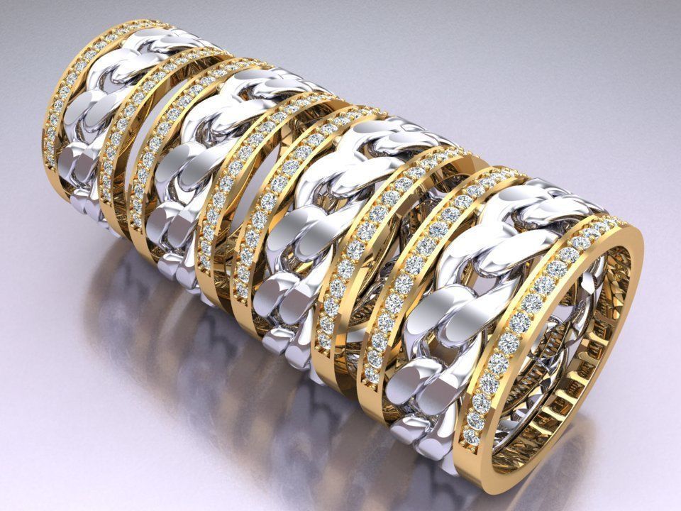 Chain Diamond ring - Miami Cuban ring - N8530 - 4 Size 3D Model Collection_7