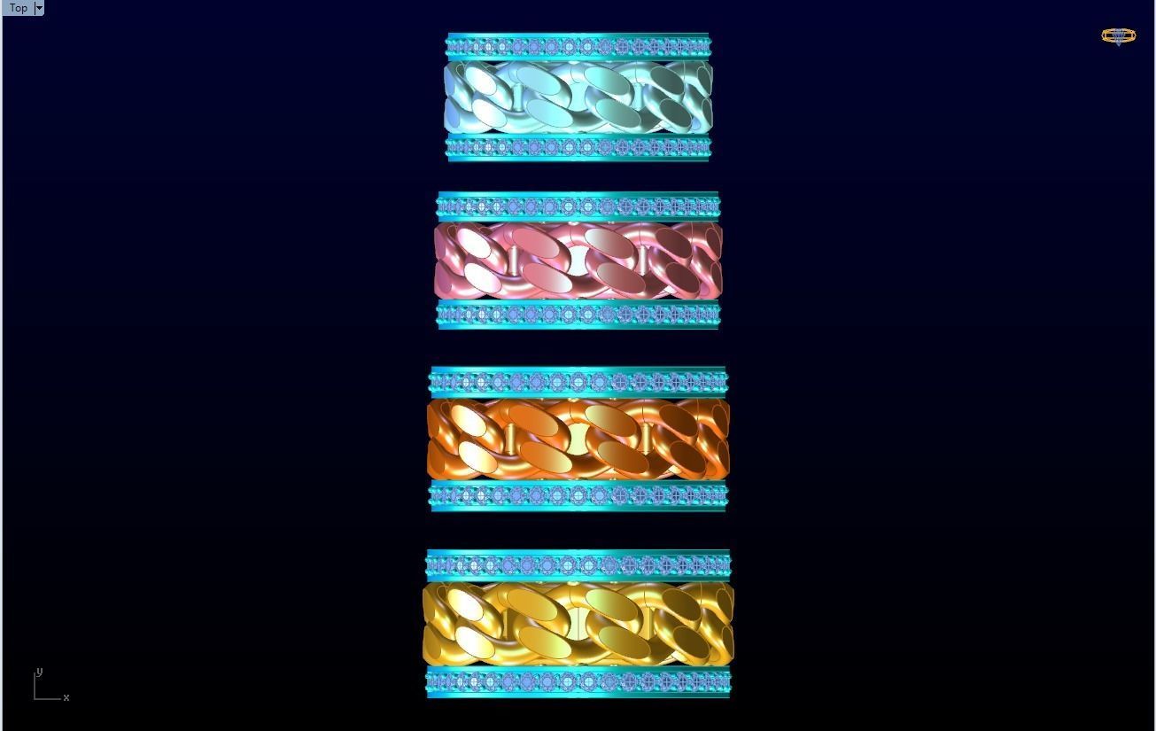 Chain Diamond ring - Miami Cuban ring - N8530 - 4 Size 3D Model Collection_16