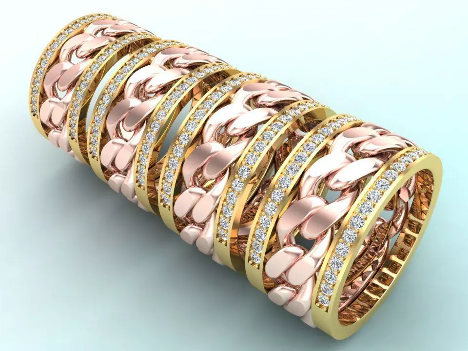 Chain Diamond ring - Miami Cuban ring - N8530 - 4 Size 3D Model Collection_0