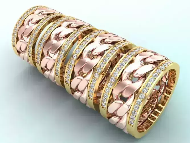 Chain Diamond ring - Miami Cuban ring - N8530 - 4 Size 3D Model Collection Chain Diamond ring - Miami Cuban ring - N8530 - 4 Size 3D Model Collection