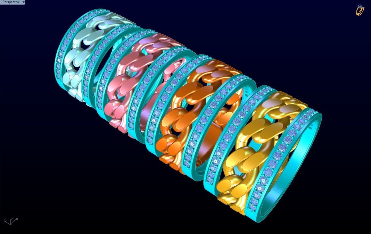 Chain Diamond ring - Miami Cuban ring - N8530 - 4 Size 3D Model Collection_14