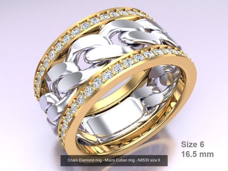 Chain Diamond ring - Miami Cuban ring - N8530 - 4 Size 3D Model Collection_4