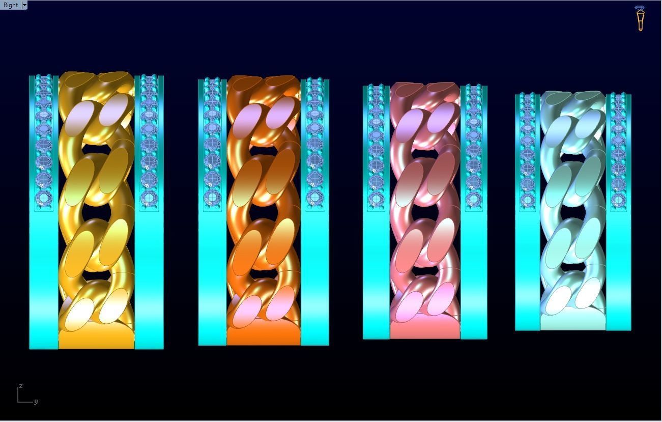 Chain Diamond ring - Miami Cuban ring - N8530 - 4 Size 3D Model Collection_17