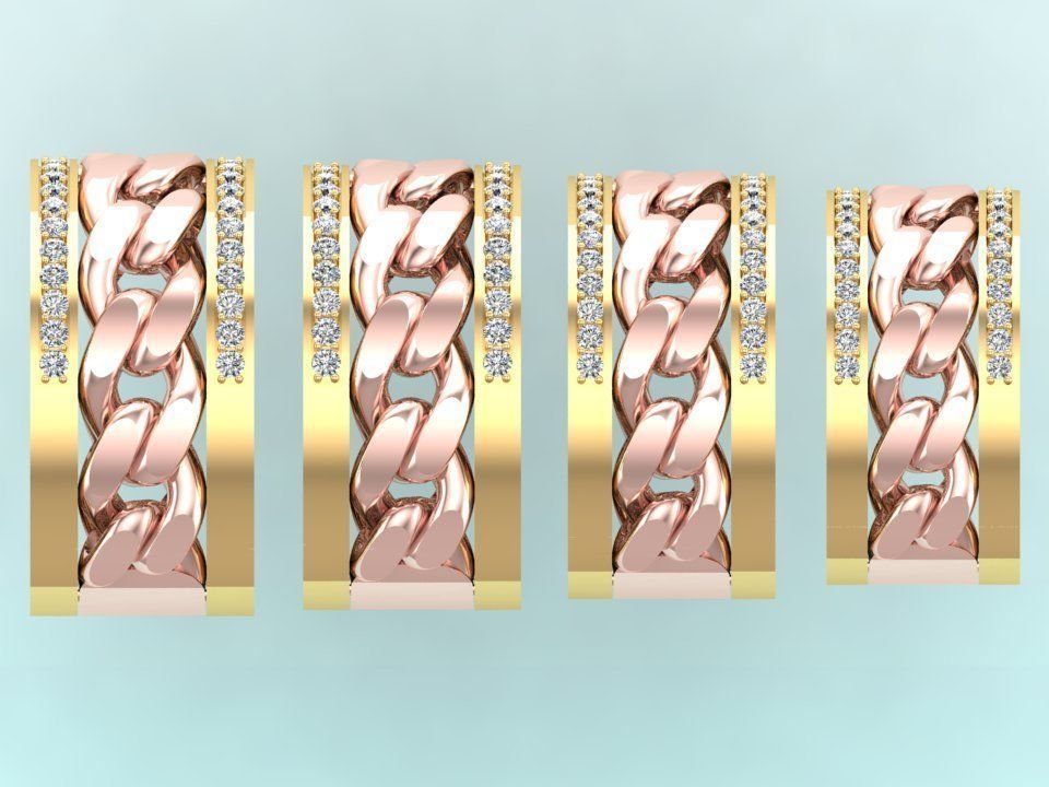 Chain Diamond ring - Miami Cuban ring - N8530 - 4 Size 3D Model Collection_12