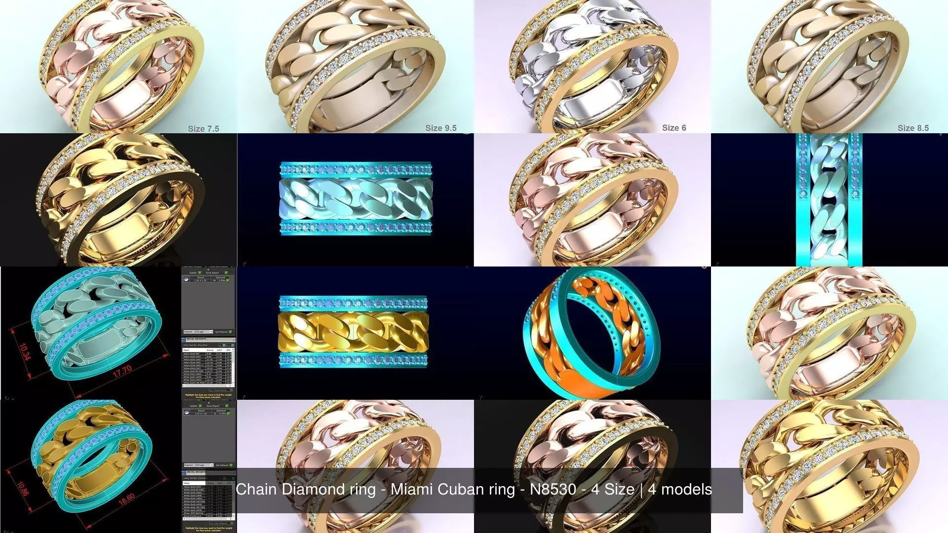 Chain Diamond ring - Miami Cuban ring - N8530 - 4 Size 3D Model Collection_1