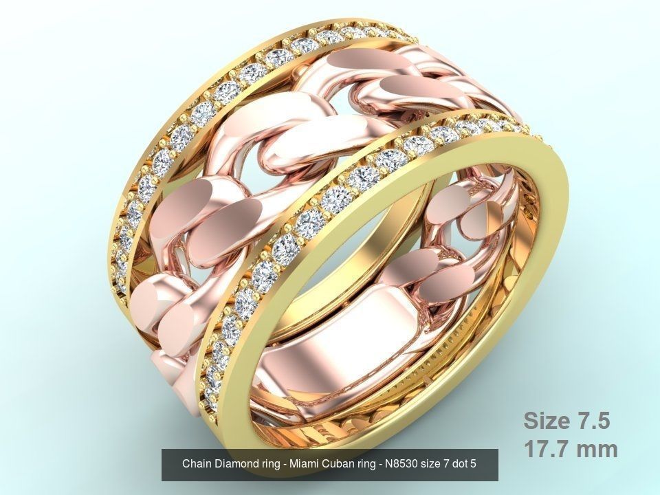 Chain Diamond ring - Miami Cuban ring - N8530 - 4 Size 3D Model Collection_2