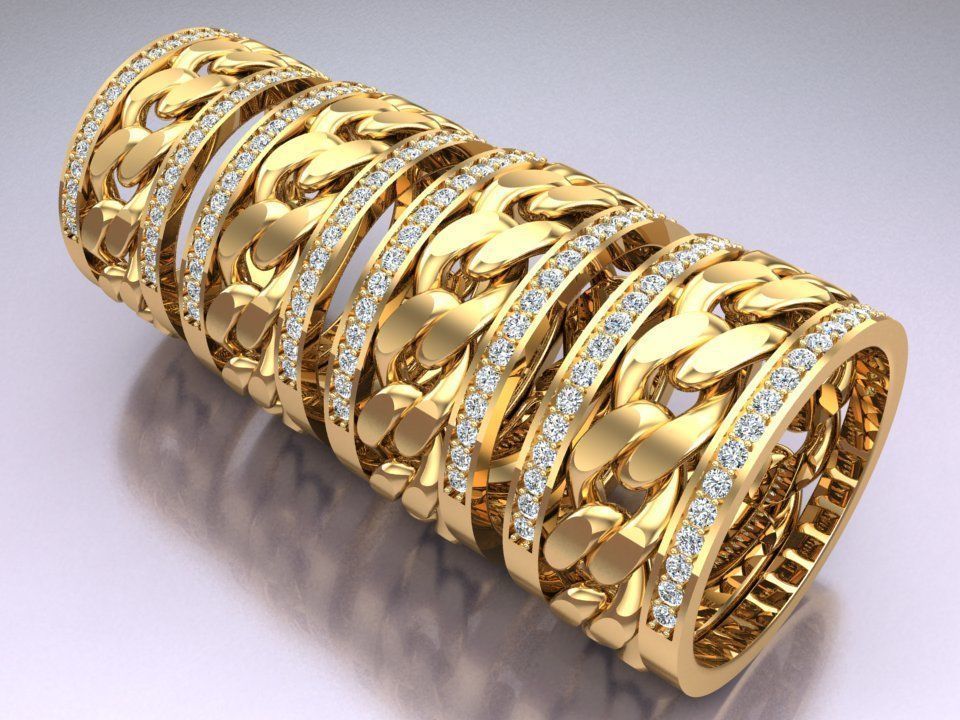 Chain Diamond ring - Miami Cuban ring - N8530 - 4 Size 3D Model Collection_6