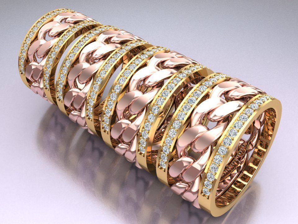 Chain Diamond ring - Miami Cuban ring - N8530 - 4 Size 3D Model Collection_10