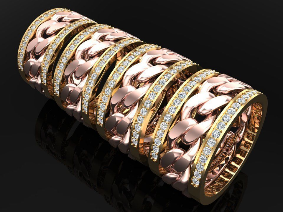 Chain Diamond ring - Miami Cuban ring - N8530 - 4 Size 3D Model Collection_8