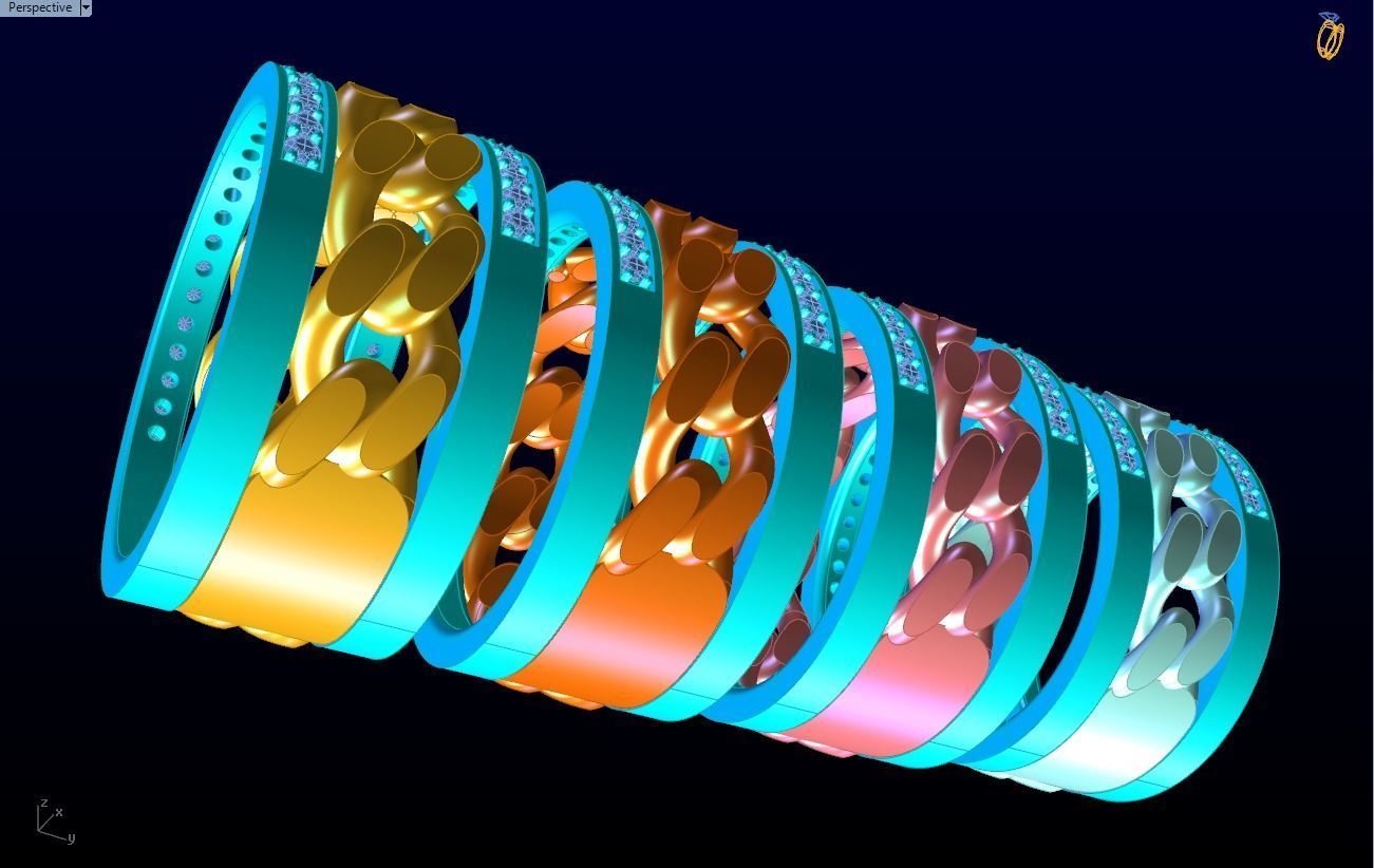 Chain Diamond ring - Miami Cuban ring - N8530 - 4 Size 3D Model Collection_13