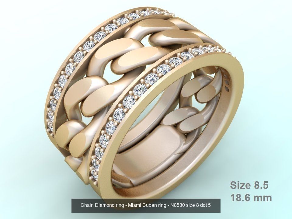 Chain Diamond ring - Miami Cuban ring - N8530 - 4 Size 3D Model Collection_5