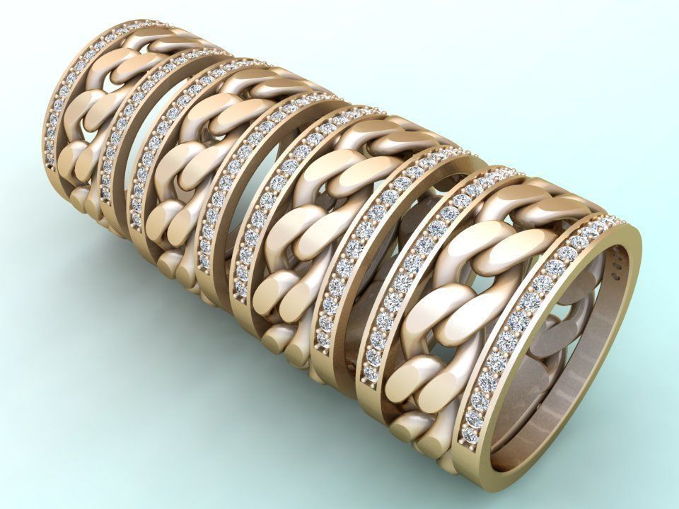 Chain Diamond ring - Miami Cuban ring - N8530 - 4 Size 3D Model Collection_9