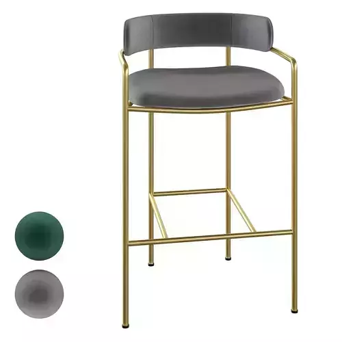 Modern Bar Stool Velvet Upholstered With Back Gold Legs