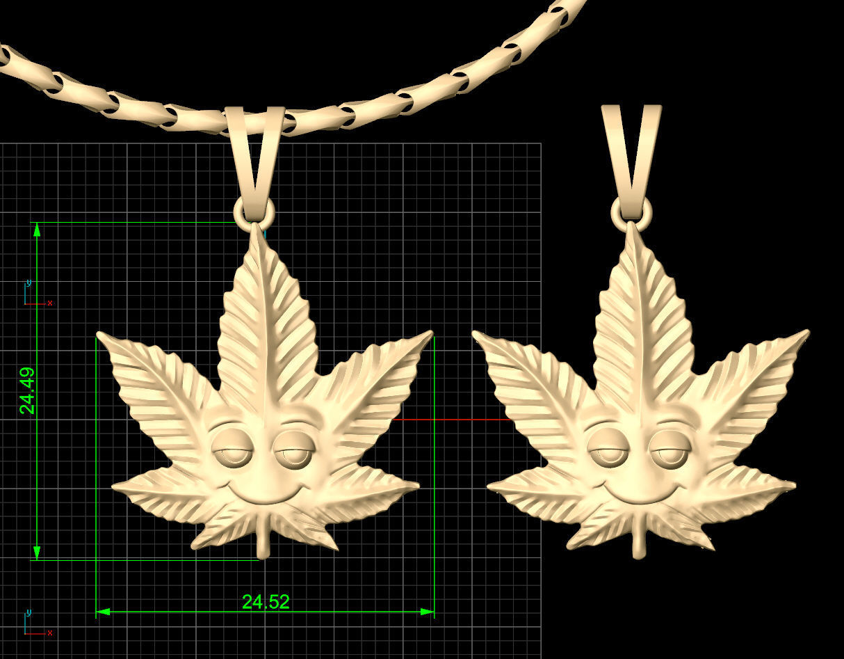 Marijuana Leaf Pendant Silver Gold  Print 3D print model_5