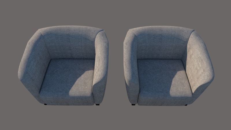 Single and 3 seater sofa  Low-poly 3D model_1