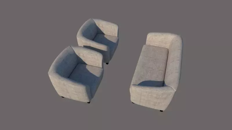 Single and 3 seater sofa  Low-poly 3D model_0