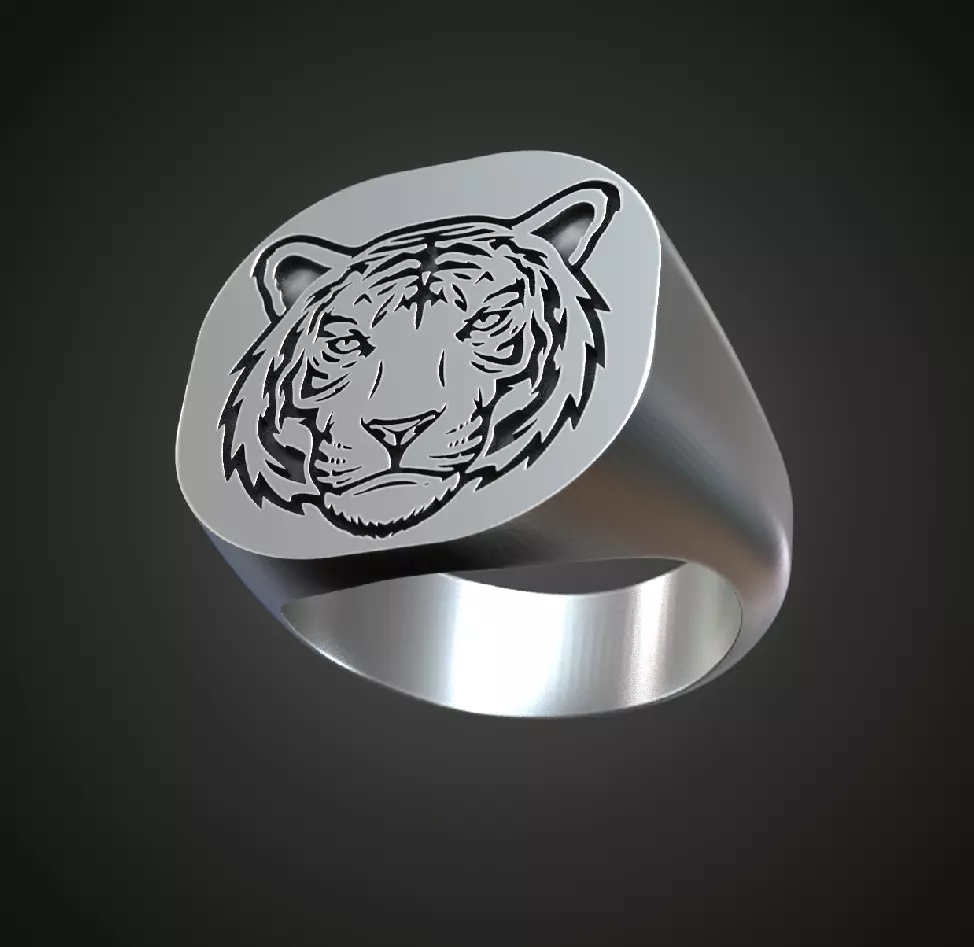 Signet ring Tiger Face Free 3D print model