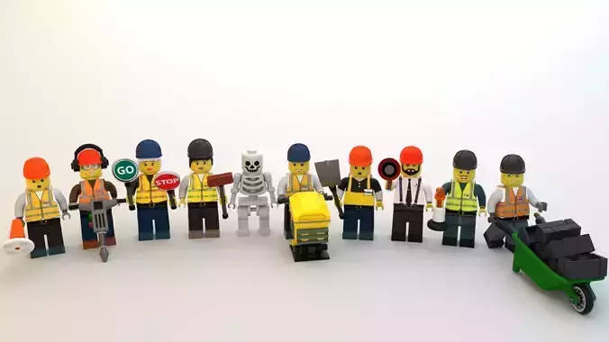 Lego 10 workers with tools model 3D model