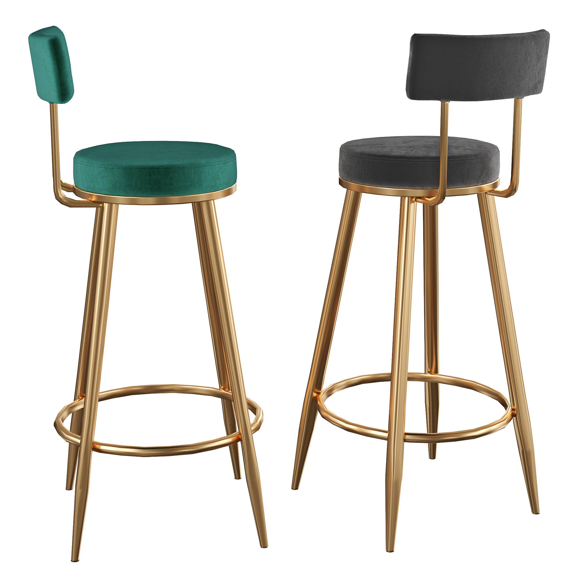 Black Counter Height Bar Stool Velvet 3D model_4
