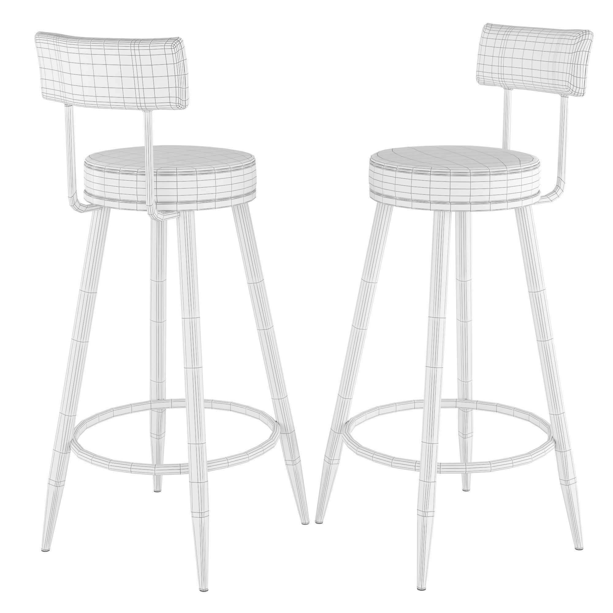 Black Counter Height Bar Stool Velvet 3D model_2