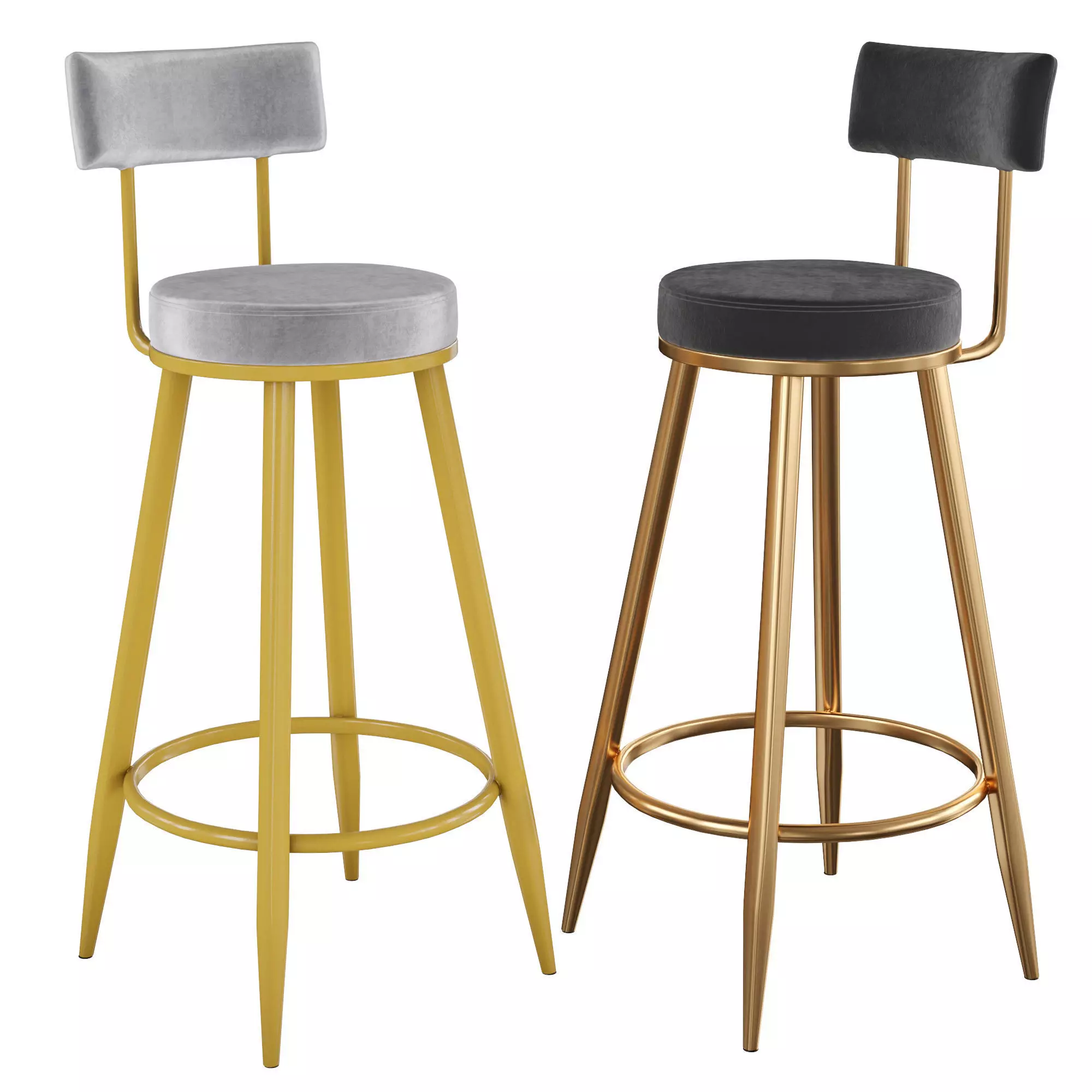 Black Counter Height Bar Stool Velvet 3D model_0
