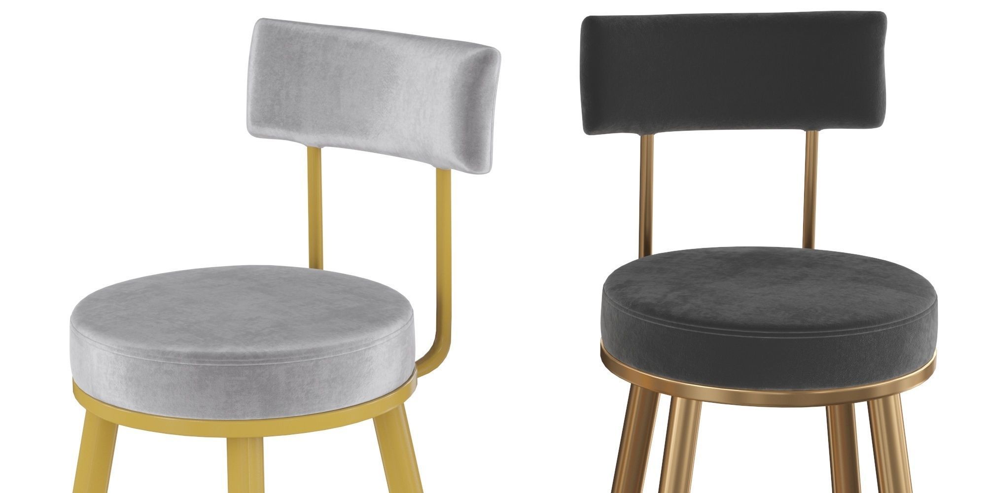 Black Counter Height Bar Stool Velvet 3D model_5