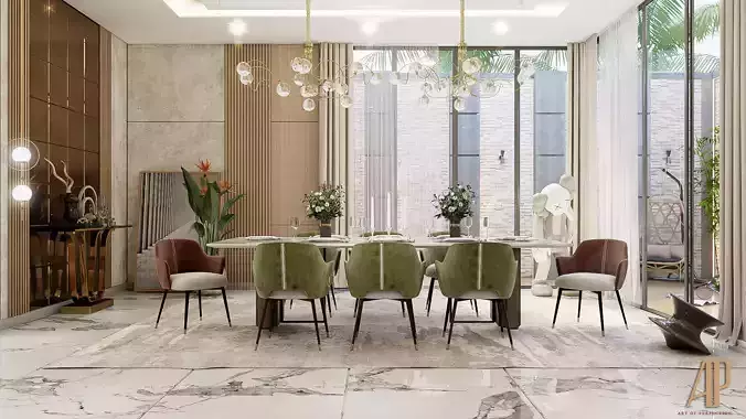 Interior Living room and Dining room and Kitchen 