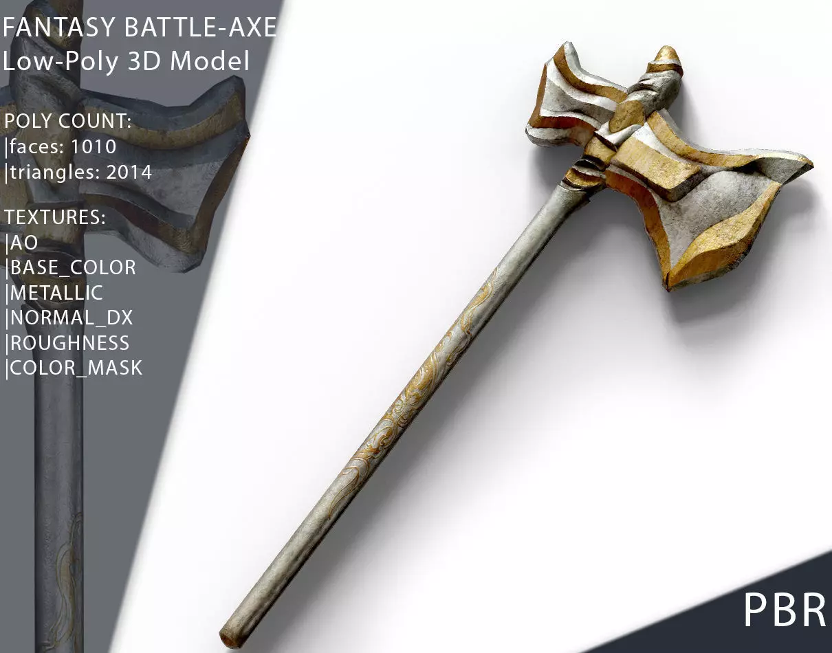 Fantasy Battle Axe Game Ready Low-poly 3D model