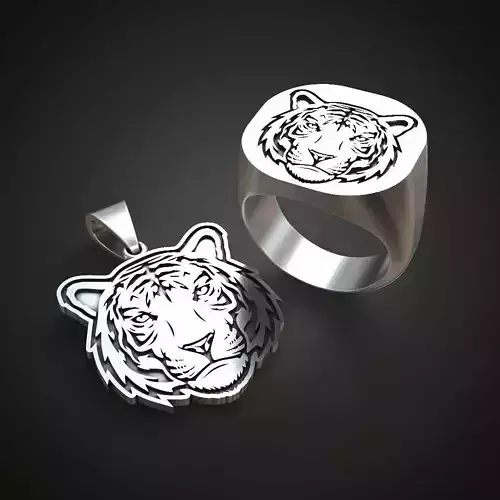 Tiger face ring and pendant