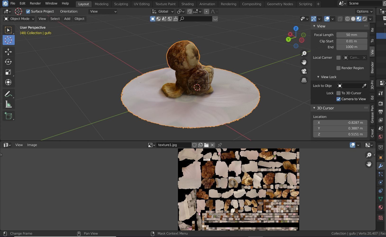 Cute owl handmade statue painted scanned toy to carry things 3D model_2