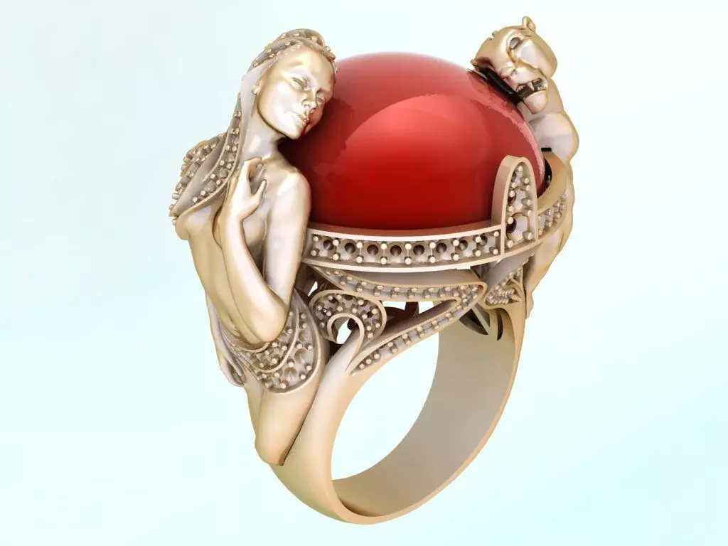 Mythical ring - Ring of a women who catches a tiger - N2265 3D print model