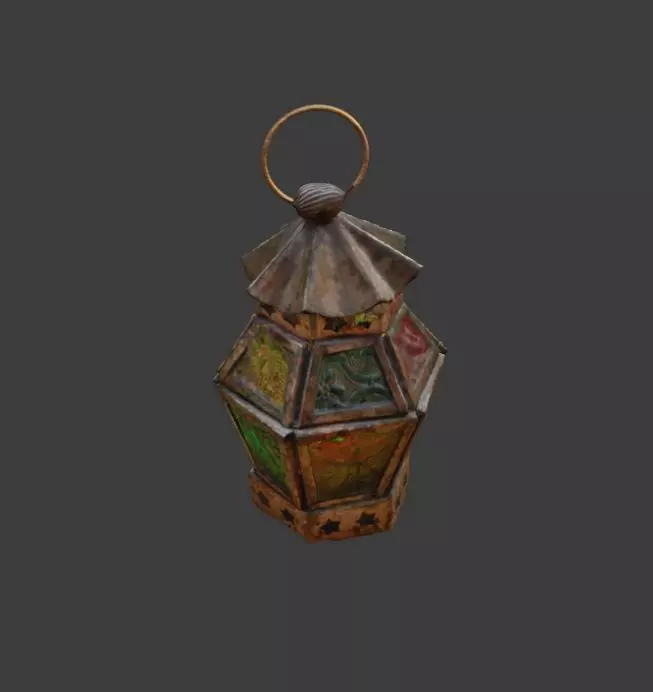Moroccan Hanging Lantern oriental candle colorful glass pattern 3D model_0
