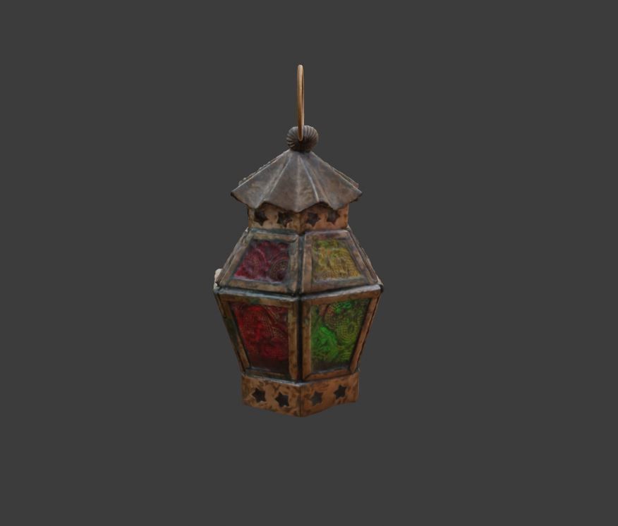 Moroccan Hanging Lantern oriental candle colorful glass pattern 3D model_10
