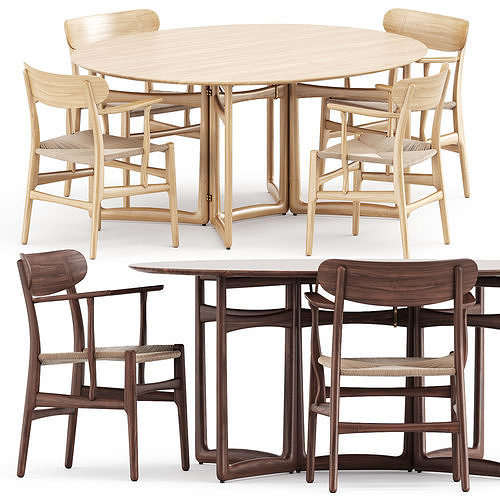 CH26 chair by Carl Hansen and Son and Drop Leaf HM6 Table 3D model