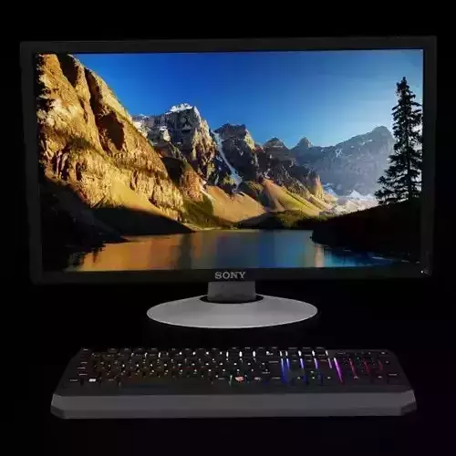 Computer monitor and keyboard