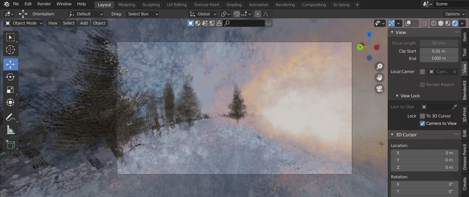 360 VR Panoramic Skybox equirectangular handpainted snow forest Low-poly 3D model_1