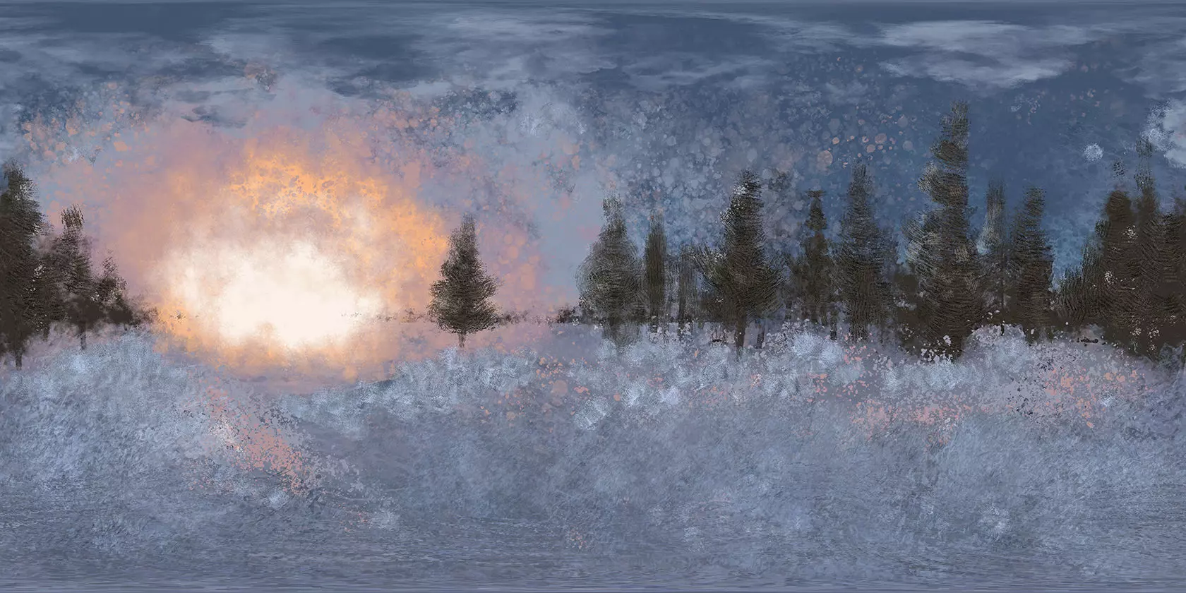 360 VR Panoramic Skybox equirectangular handpainted snow forest Low-poly 3D model_0