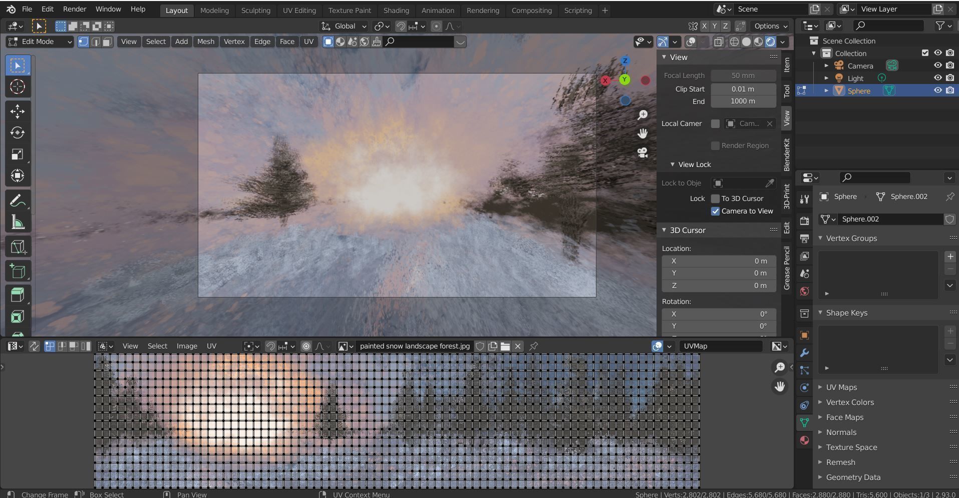 360 VR Panoramic Skybox equirectangular handpainted snow forest Low-poly 3D model_6