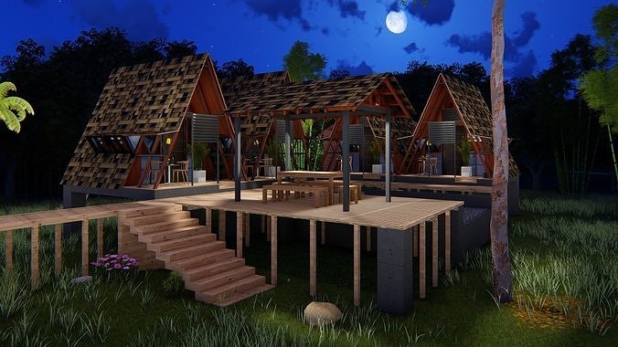 elevated triangular house 3D model