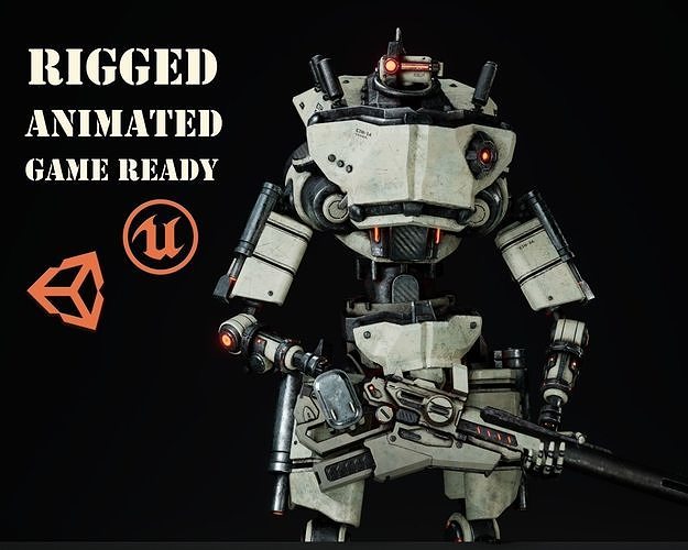 Etasphera14 humanoid robot with gun Low-poly 3D model