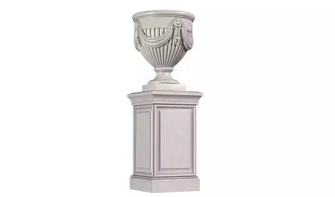 Classic outdoor vase on a pedestal for decorating the facade 