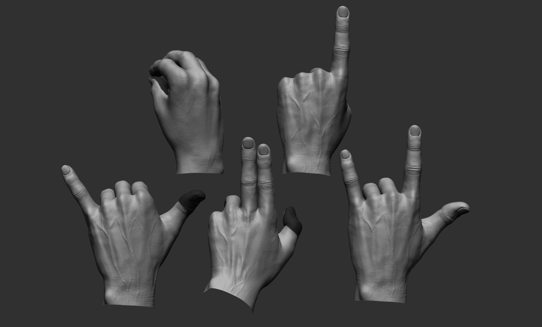 5 Male hands 3D model_2
