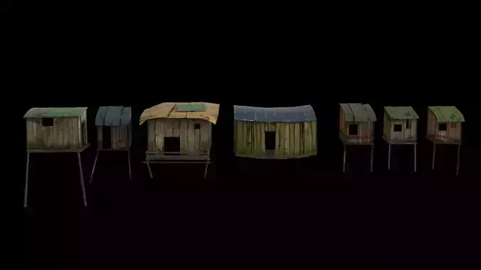 stylized old wood builds Low-poly collection