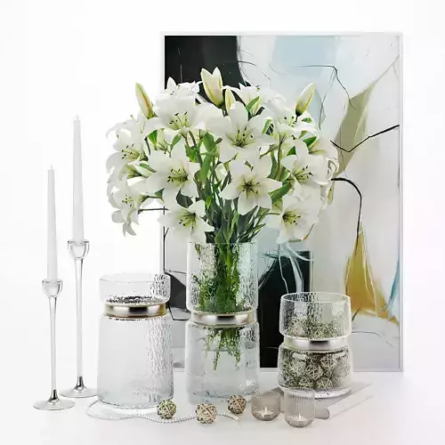 flower set 5 lilies in glass vase