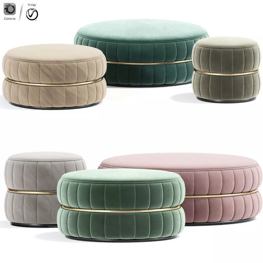 Tie Lilo Round fabric Pouf Ottoman 3D model