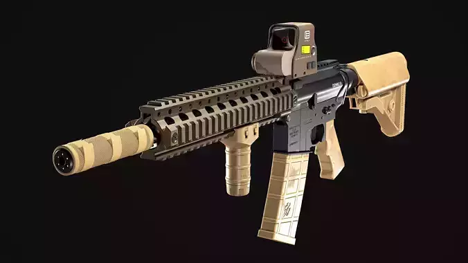 MK18 Tactical Rifle PBR Game Ready Low-poly 3D model