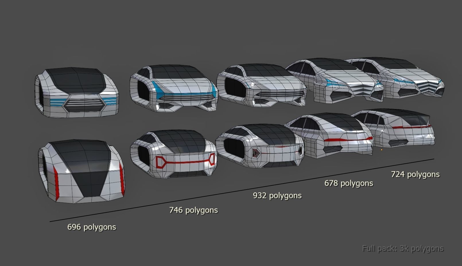 Concept Sci-fi future lowpoly car pack cyberpunk 3D model_5